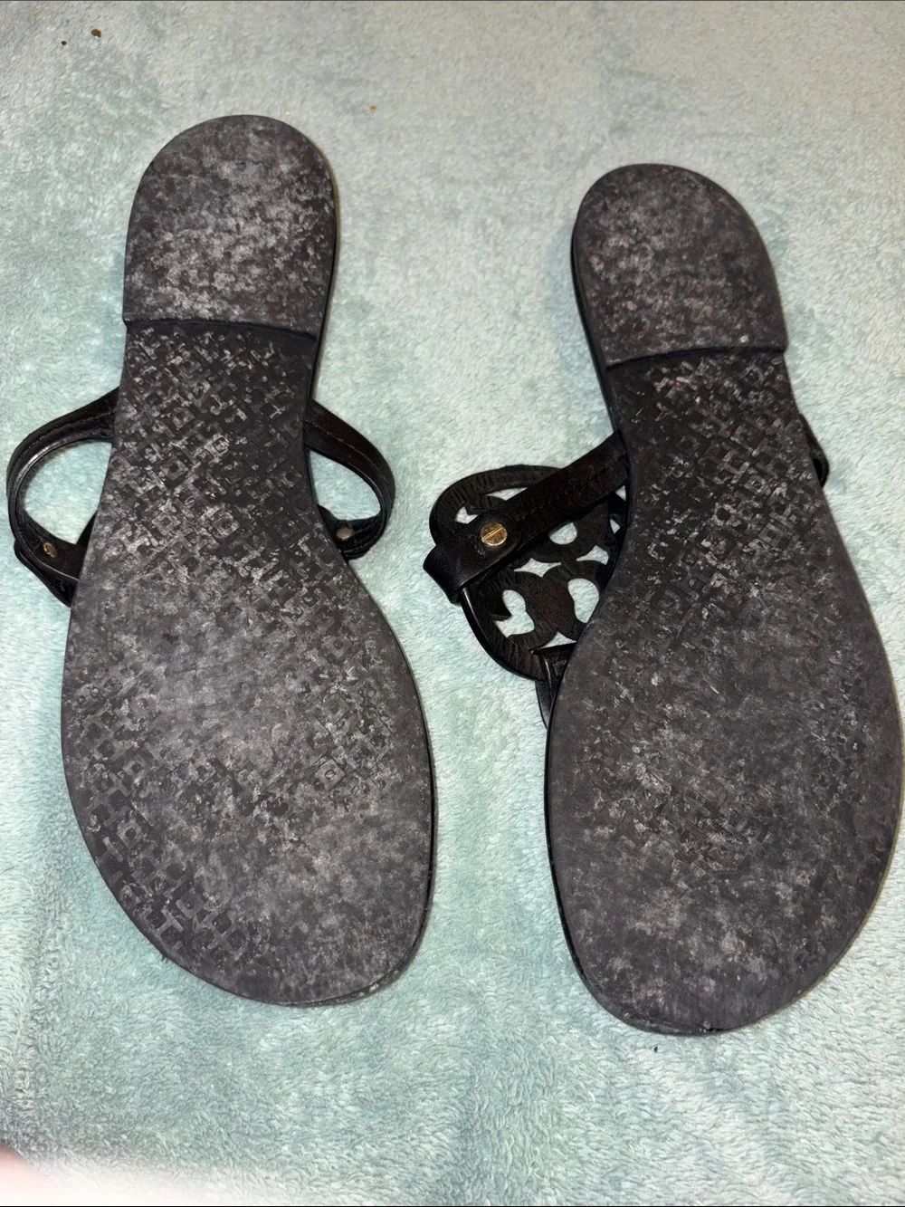 Tory Burch Black Leather Medallion Thong Sandals